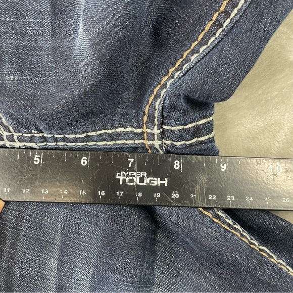 Soundgirl Jeans 7 Flare Y2K Low Rise Union Jack Rhinestone Pocket Dark Wash - Picture 7 of 8